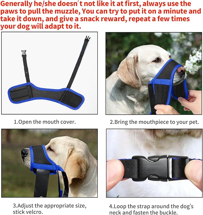 HEELE Dog Muzzle,Soft Nylon Muzzle Anti Biting Barking Chewing,Air Mesh Breathable Drinkable Adjustable Loop Pets Muzzle for Small Medium Large Dogs 4 Colors 4 Sizes (Blue, XL)