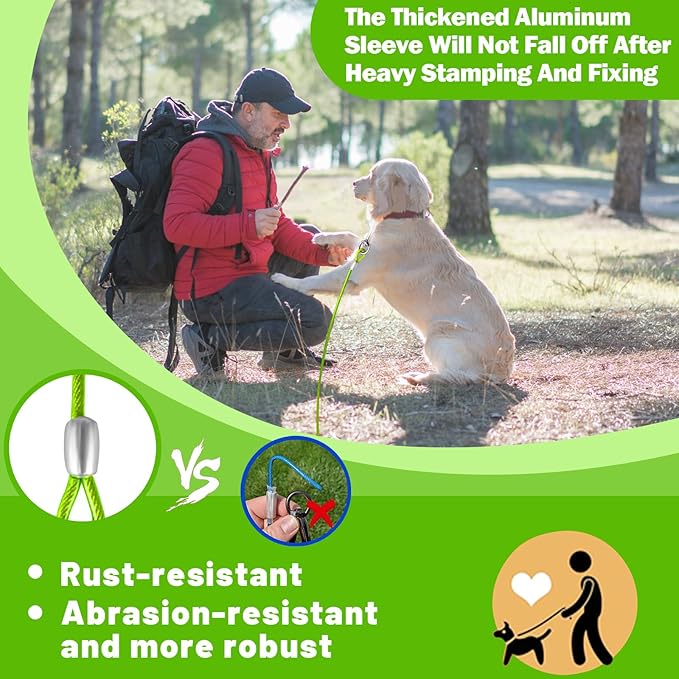 Dog Tie Out Cable 10/15/20/25/30 FT Dog Runner for Yard Steel Wire Dog Cable with Durable Superior Clips Green Dog Chains for Outside Dog Lead for Large Dogs Up to 168 lbs