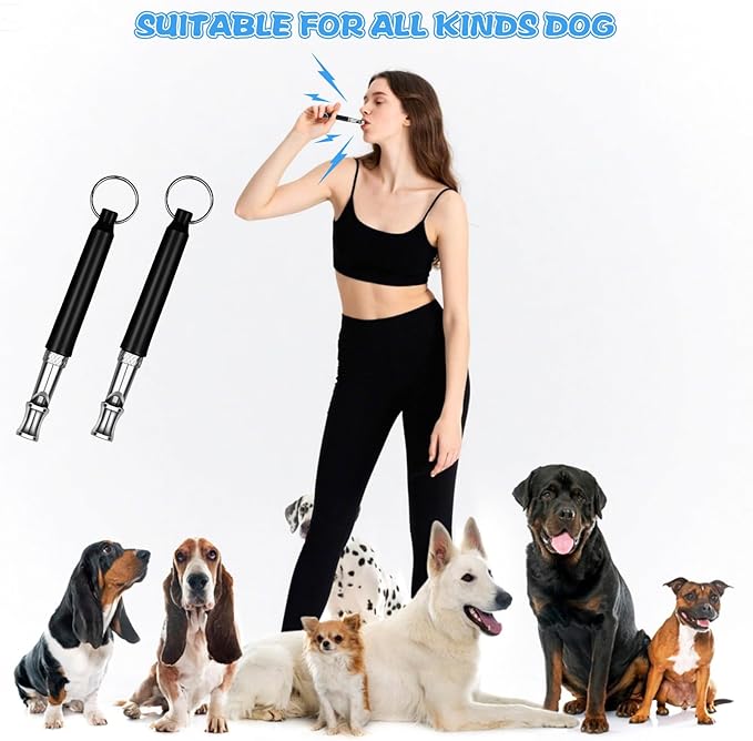 CdbC Dog Whistle - 2Pack Dog Whistle to Stop Barking Neighbor's Dog, Adjustable Ultrasonic Silent Dog Whistle,Helpful for Training Recall (Black with Lanyard)