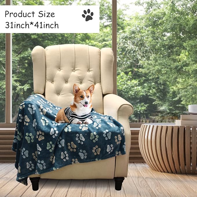 Rezutan Premium Dog Blankets for Large Dogs & Cat Flannel Blanket Washable, Soft Pet Throw Cover for Kennel Crate Bed, Sofas, Cute Paw Pattern,41x31 inch,1Gray & 2Blue