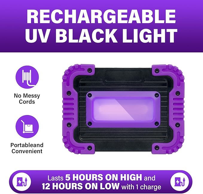 Rechargeable Black Light, Battery Powered Blacklight, Cordless 395nm UV Black Light for Neon Glow Party,Glow in The Dark, Aquarium, Body Paint, Fluorescent Poster, Halloween Party, 1 Pack