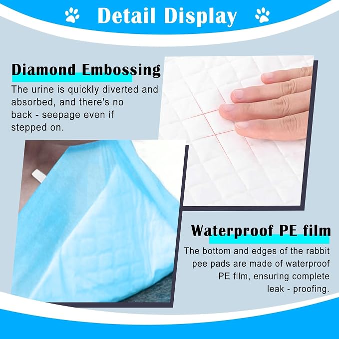 kathson Rabbit Pee Pads, 50Pcs-22" x22" Large Disposable Rabbit Diapers, Pet Toilet Training Pads, Super Absorbent Guinea Pig Disposable Diaper for Bunny, Hedgehogs, Hamsters, Chinchillas