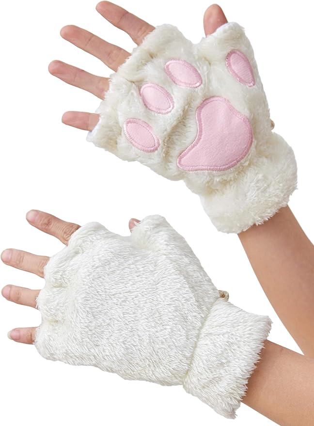 OTPEH Cat Paws Gloves Fingerless Bear Furry Paw Cute Hand Gear Cosplay Costume Accessories