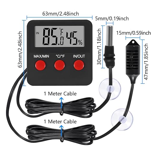 4Pcs Digital Thermometer and Humidity Thermometers Indoor and Outdoor Digital Temperature and Hygrometer Gauge with Probe for Reptile Terrarium Thermometer Pet Keeping