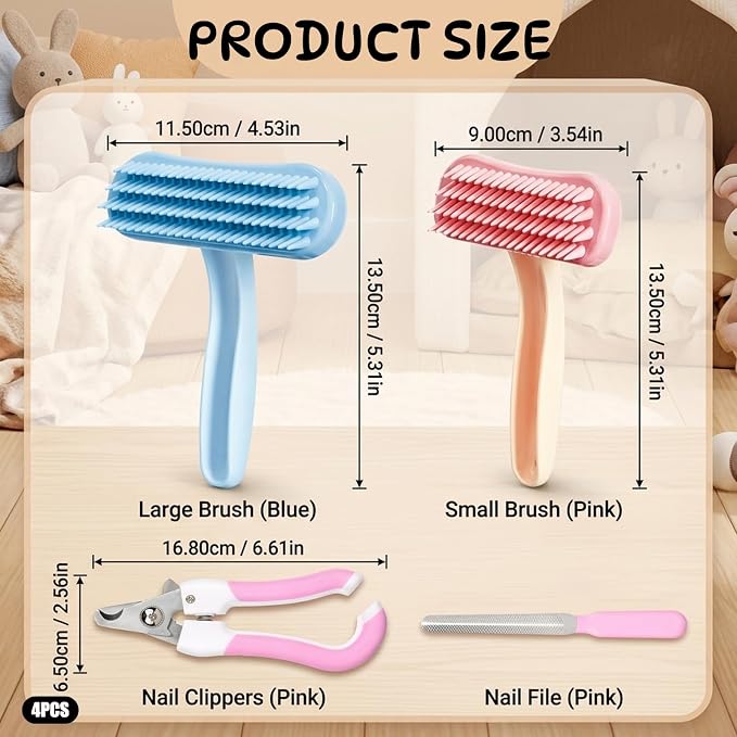 4-Piece Grooming Set Rabbit Brush, Bunny Brush and Guinea Pig Brushes, Soft Silicone Brushes for Small Pets Daily Grooming and Shedding Control,Handles with Ergonomic Design for Sensitive Animals