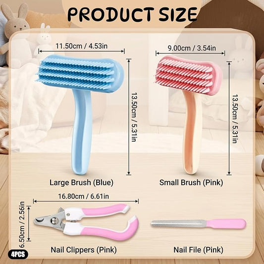 4-Piece Grooming Set Rabbit Brush, Bunny Brush and Guinea Pig Brushes, Soft Silicone Brushes for Small Pets Daily Grooming and Shedding Control,Handles with Ergonomic Design for Sensitive Animals