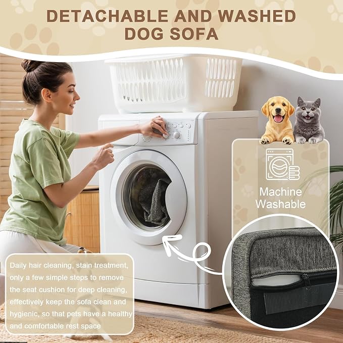 39" Dog Sofa Couch for Medium Dogs, Memory Foam Pet Couch with Washable Fabric Removable Cushion, Sofa Bed for Medium Dogs, Grey