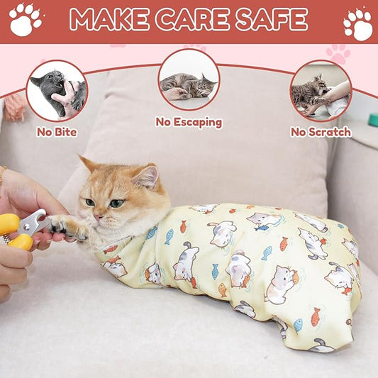 33.5" Cat Grooming Wrap,cat wrap for Cutting Nails,Self-Adhesive cat Swaddle wrap cat Restraint cat wrap Blanket for Medicine, Nail Clipping, Teeth Brushing,White Guitar(Within 22lbs)