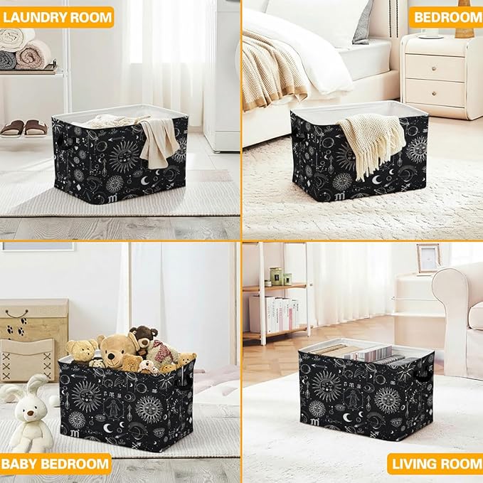 56L Celestial Astrology Laundry Basket Clothes Hamper with Handles,Foldable Blanket Storage Large Laundry Hamper with Waterproof PE,Toy Storage Bin Organizer,Cube Clothes Organizer,Home Decor