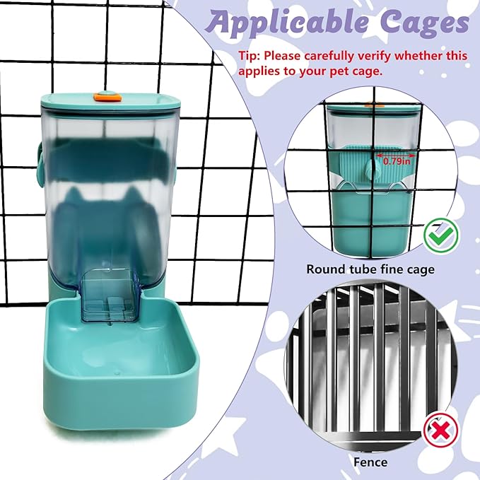 34oz Automatic Rabbit Food Dispenser for Cage Hanging Guinea Pig Feeder No Drip Bunny Food Bowl for Ferret Rat Hamster Chinchilla and Other Small Animals (Green)