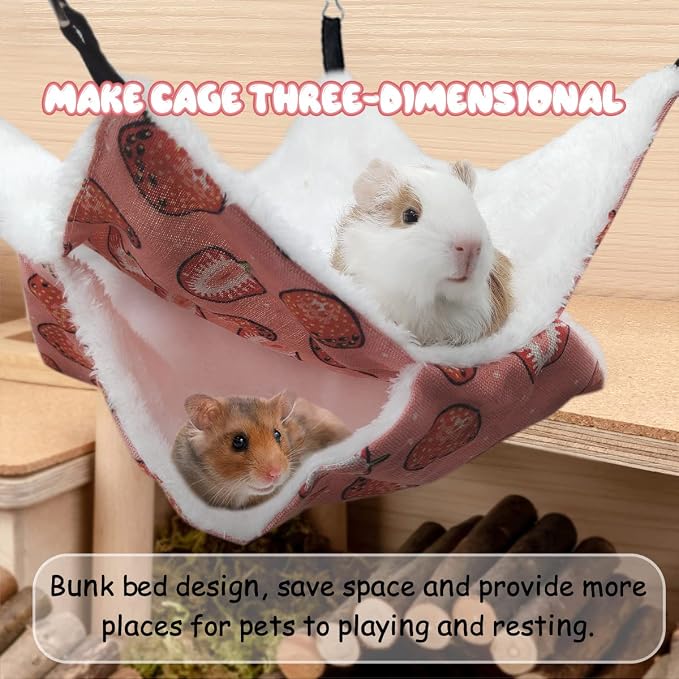LYART Guinea Pig Rat Ferret Hammock and Warm Bed Small Pet Hideout Tunnel Cave Hanging Bunkbed Hammock Cage Toy for Hamster Sugar Glider Squirrel (3.Hammock & Tunnel)
