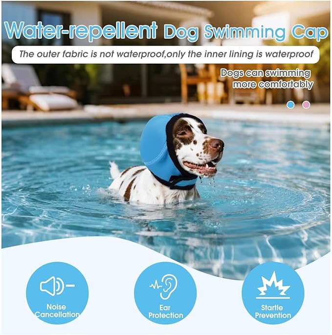Dog Calming Hoodie,Waterproof Pet Calming Hood for Swimming Bathing,Anxiety Relief & Noise Protection,Adjustable Dog No Shake Ear Wraps for Firework,Grooming,Thunderstorms,Separation,Blue,S