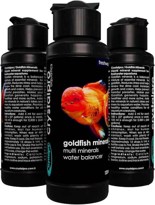 Crystalpro Goldfish Minerals 4.22 Oz-Mineral Additive for Goldfish Replenishes Protective Coat and General Health Aquarium Salt for Freshwater Tank (125 ml) Treats 660 Gallons