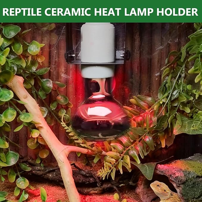 Reptile Light Fixture,Reptile Terrarium Heat Lamps Holder Bracket with Thermometer,Gecko Ceramic Heating Light Socket,Adjustable Bearded Dragon Lamp Fixture for Lizard,Turtle,Snake