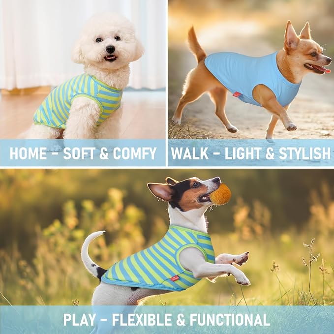 KYEESE 2Pack Dog Shirt, Soft Striped Dogs T Shirts, Lightweight Pet Tank Top, Sleeveless Dog Shirt for Small Dogs, Stretchy Comfortable Pet Vest, Blue, Large