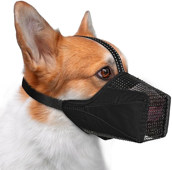 Mesh Dog Muzzle, Breathable Soft Dog Muzzle with Reflective Straps for Secure Fit, Prevents Biting, Chewing Scavenging – Adjustable for Small Medium Large Dogs,Black,S