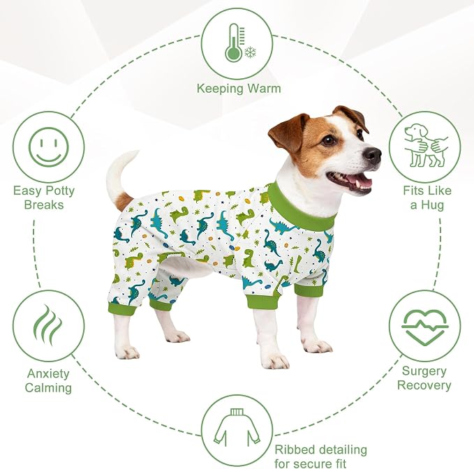 Dog Pajamas for Small Medium Dogs Recovery Suit Dog Pjs Dog Onesie Cute Soft Breathable Puppy Pajamas Pet Spring Summer Stretchy Pjs for Boy Girl - Green Dinosaurs
