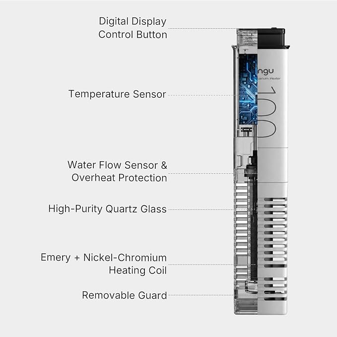 Digital Aquarium Heater for M1 Smart Tank, 100W Slot-Mounted Fish Tank Heater with Auto Shut-Off & Overheat Protection, Precise Temperature Control (64-94℉) | Slide-in installation, protective guard, one-touch digital temperature setting