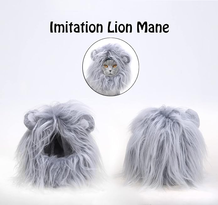 Onmygogo Lion Mane Wig for Cats and Dogs, Funny Pet Cat Costumes for Halloween Christmas, Furry Pet Clothing Accessories