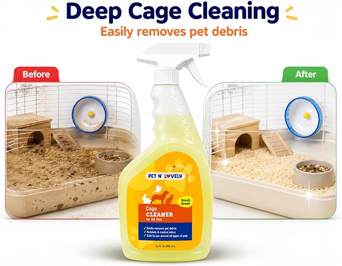 Pet N' Lovely Cage Cleaner, Easily Removes Pet Debris, For All Pets, Freshly Scented, Easy to Use, Refreshing Lemon, 32 Fl. Oz.