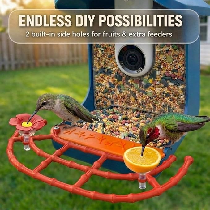 CPLIKE ABS Bamboo-Style Perch Extender Designed for Bird Buddy Smart Bird Feeder, Expandable Platform with Dual Screw Mount, Chewing-Friendly Texture, Extra Landing Space & DIY Accessory Ports