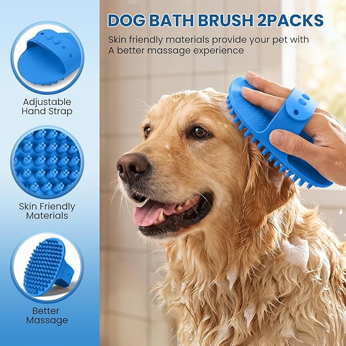 Double-Sided Pet Grooming Rake - 4-in-1 Professional Pet Grooming Kit, Deshedding Dematting Tool for Dogs, Cats, Extra-Wide Grooming Brush & Deshedder Comb for Long and Short Haired Pets (4PCS Blue)