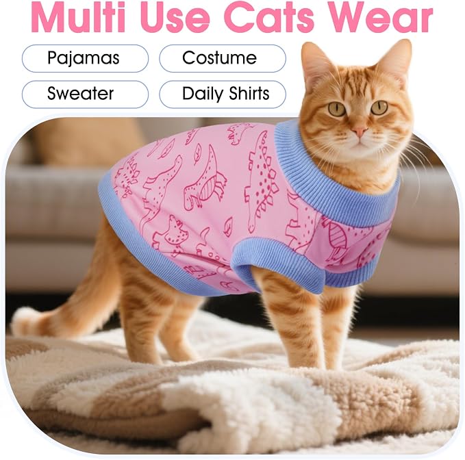 DENTRUN Sleeveless Cat Vest, Dinosaur Print & Ultra-Soft Dralon Fleece | Breathable, ultra-soft Dralon fleece, dinosaur print, sleeveless for freedom, all-season indoor/outdoor wear, XS-XXL sizes