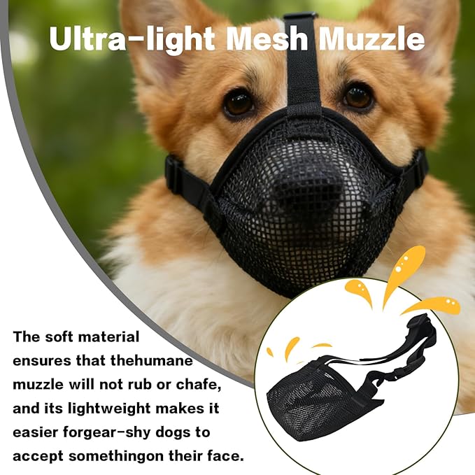 Dog Muzzle for Small Dogs, Adjustable Soft Mesh Muzzle to Prevent Biting, Chewing, Barking – Vet Recommended, Secure Fit
