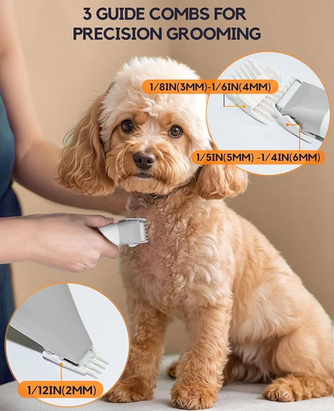 4 in 1 Rechargeable Dog Clippers Grooming Kit with 2 Speeds and Low Noise | Quiet Cordless Dog Hair Trimmer for Paw Nail Grinder, Cat Grooming Clippers for Trimming Hair on Paw Eye Ear Face (Gray)
