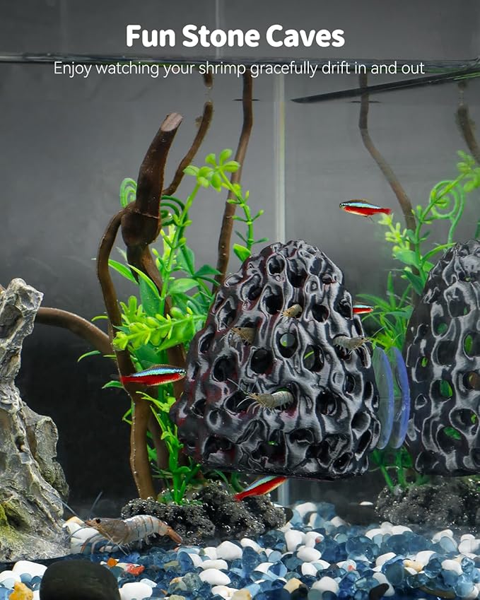 Uniclife Shrimp Cave, Shrimp Hides for Aquarium, Realistic Plastic Aquarium Coral Rock Decorations with Suction Cup, Betta Hideout Tank Accessories for Fish Tank Decor, Purple-to-Black Gradient