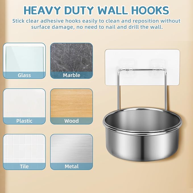2 Pcs Small Wall Mounted Cat Bowls, Elevated Hanging Puppy Food and Water Bowls Stainless Steel Non-Spill Kitten Feeding Dish with Wall Mounted Hook for Small Pets (S (4x1.7'' & 4.7x2''))