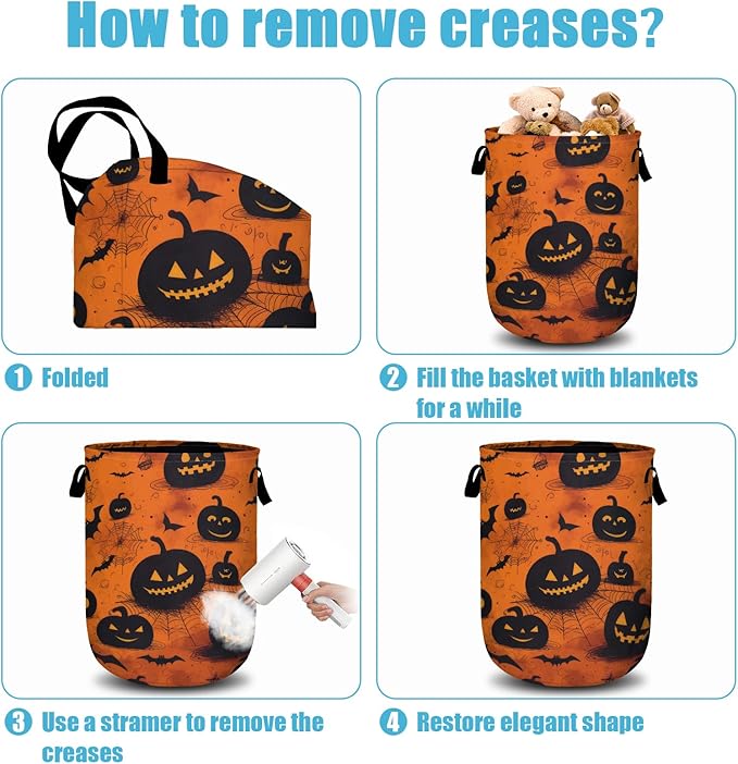Spooky Pumpkin Laundry Basket, Halloween Laundry Hamper Collapsible Oxford Cloth with Handle Clothes Storage Bin for Bathroom Laundry Room Bedroom 15.7 X 20 Inch