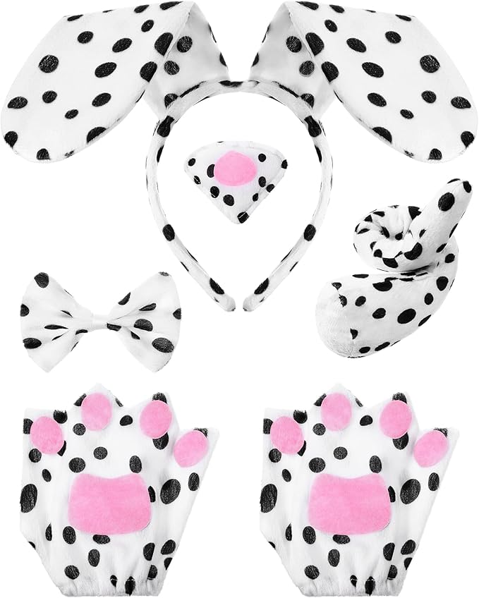 Syhood Puppy Dog Costume Set Ears Headband Bowtie Nose Tail Paw Gloves Accessories for Carnival