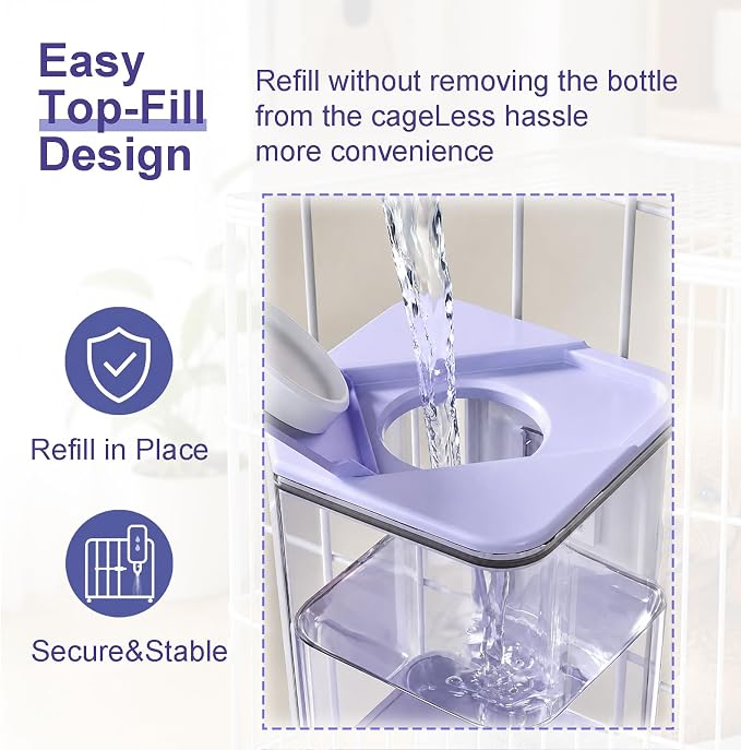 No-Drip Small Animal Water Bottle, 47OZ Large Capacity Leakproof Hanging Pet Water Dispenser for Cage Crate, Water Feeder for Guinea Pig, Hamster, Rabbit, Ferret, Chinchilla (Purple)