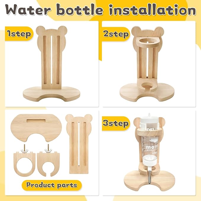 Hamster Cage Accessories, Hamster Toys, Wooden Maze House, Water Bottle with Stand, Feeding Bowl, Suitable for Hamsters, Mice and Other Small Animals Habitats