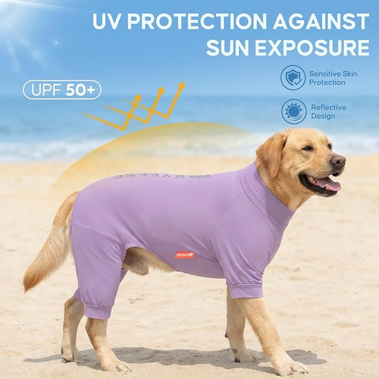 KYEESE UV Protection Dog Shirt, UPF 50+ Cooling Summer Jumpsuit for Large Dogs, Breathable Reflective Shedding Control Dog Sun Shirts, Quick-Dry Dogs Onesie Pet Clothes, Purple, 3XL