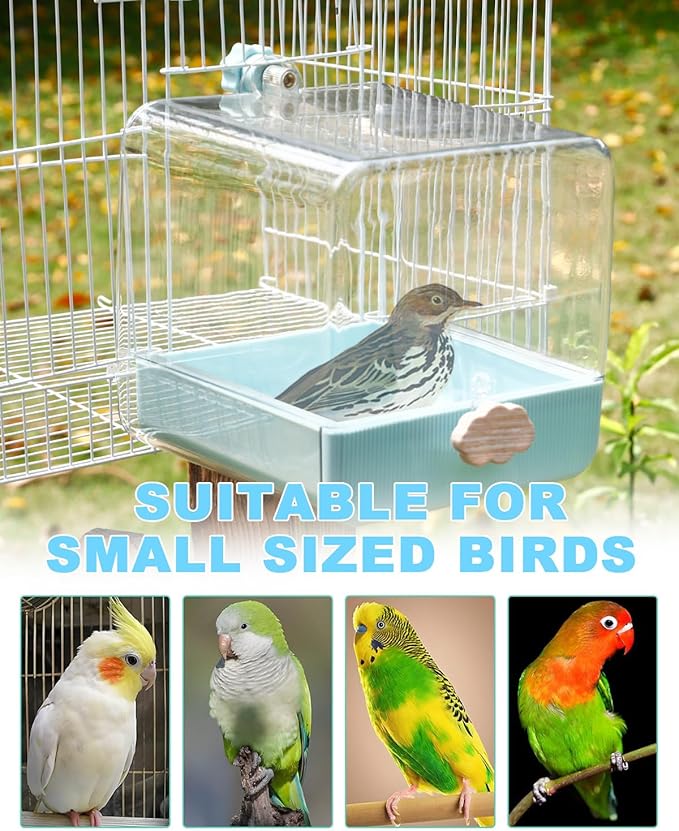 Hanging Bird Bath for Cage, 3 in 1 Multifunction Bird Bath/Bowl/House, Bird Cage Accessories Suitable for Small to Medium Birds Parakeet, African Grey, Conure, Cockatiel(6.8X6.8X6.8 inch Turquoise)
