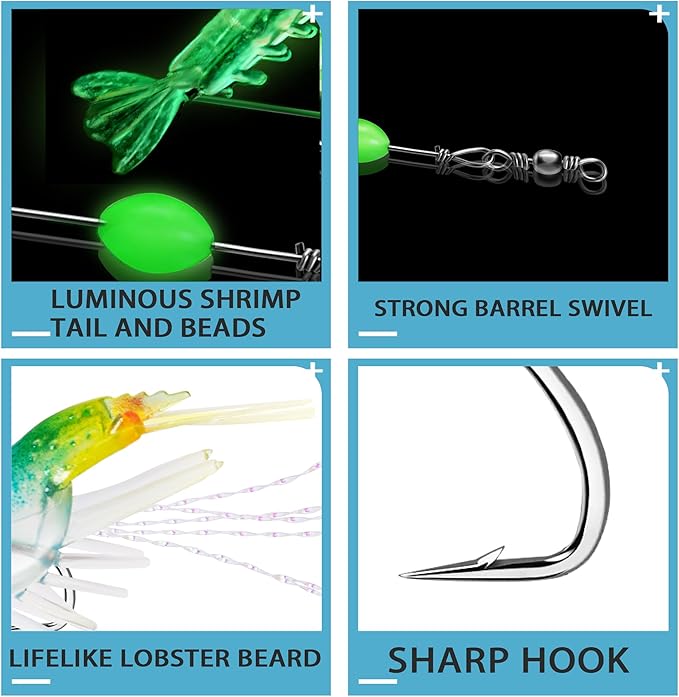14PCS Saltwater Fishing Lures Shrimp Lures Set with Bait Box, 7 Colors Premium Soft Shrimp Fishing Tackle with Luminous Sharp Hooks, for Saltwater and Freshwater Aggressive Fish