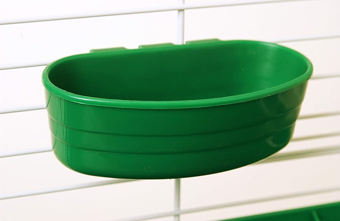 Pet Lodge® Plastic Cage Cup | Bunny Cage Cup | Feeder & Waterer for Small Animals | Mountable Hooks for Any Wire Type | Durable Plastic | 1/2 Pint | Green