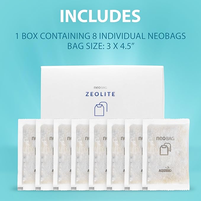 Aquario Neo Zeolite - Aquarium Filter Media - Aquarium Ammonia Remover & Heavy Metal Adsorption, Enhances Water Quality, Reduces Nitrate Build-Up, Ideal for Aquatic Habitats - 8-Count Bags