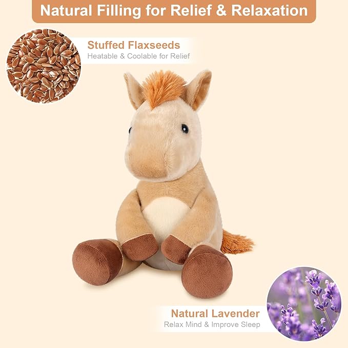 SuzziPals Heatable & Coolable Horses Stuffed Animals, Microwave Heating Pad, Horses Plush for Companion, Cute Plushies Horse Lavender Stuff, Horse Toys Gifts