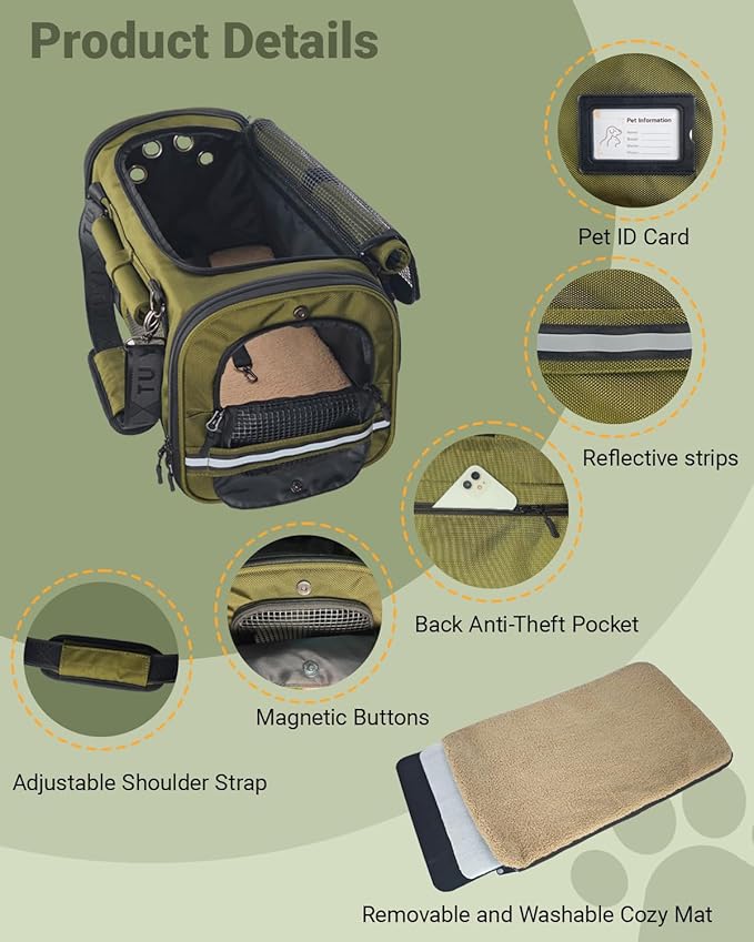 Soft Sided Cat Carrier for Anxious Cats with Privacy Flaps, Airline Approved & Car Seat Safe Pet Carrier for Small Dogs & Cats, 17 x 9.5 x 10.5 in, Reinforced Resin Mesh, Metal Buckles, Green