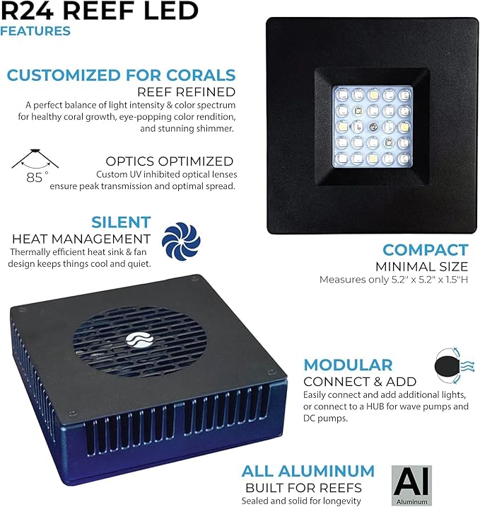 CURRENT Orbit R24 52 Watt Reef LED Saltwater Marine Aquarium Coral Light with Flex Arm Tank Mount Wireless Lighting & eFlux Wave Pump Control Bluetooth Loop App Compatable for Fish Tank (4410)