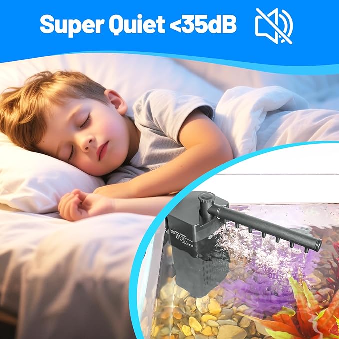 Yaubay Aquarium Internal Filter for Up to 10 Gallons, Upgraded Fish Tank Filters with 3-Stage Filtration Trio, Adjustable Water Flow, Quiet Corner Filters for Fish Turtle Shrimp Tank, 80GPH, 4W