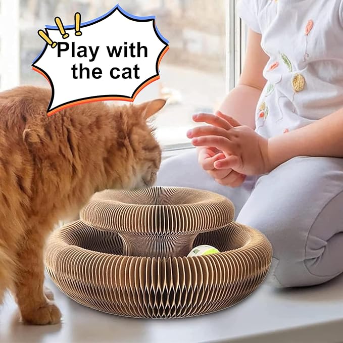 3PC Kitty Curls Cat Toy,Magic Organ Cat Toy,Cat Scratcher for Grinding Claw Cardboard Cat Toys,Interactive Scratch Pad with Toy Ball,Durable Eco-Friendly Ring for Play, Chase & Scratch