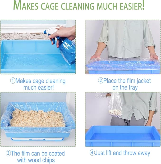 50 Pcs Disposable Rabbit Cage Liner, 26'' X 18'' Plastic Guinea Pig Cage Liners Bag Elastic Small Animal Toilet Film, Clear Crate Tray Covers for Bunnies Ferret Hamster