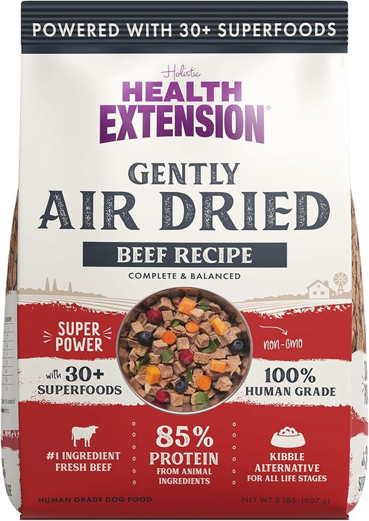 Health Extension Gently Air Dried Beef Dog Food, (2lb, 907 g) – Complete & Balanced with 85% Animal Protein and 30+ Superfoods for All Life Stages