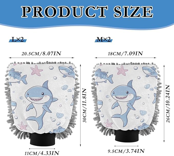 Car Wash Mitt Microfiber Wash Mitts for Car Washing Scratch-Free Cleaning Gloves Soft Non Absorbent Chenille Auto Hand Mitt Large 2Pack Cute Shark Kraken White