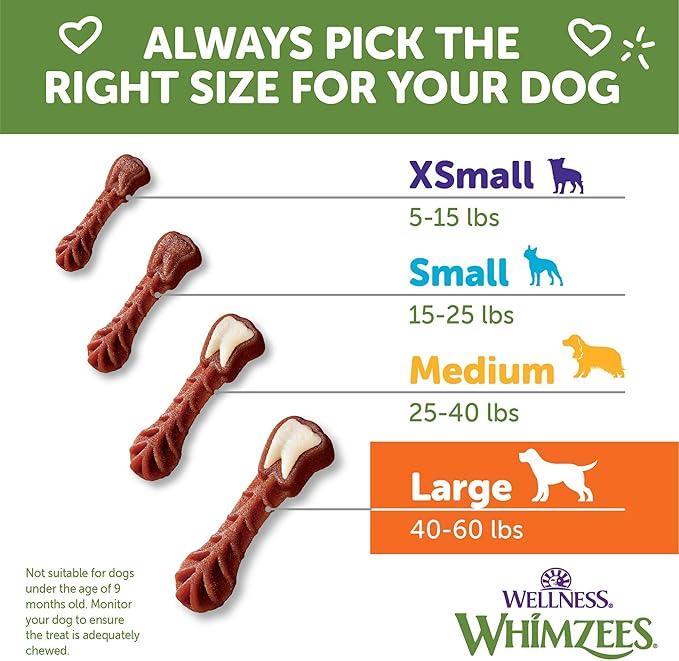 Wellness WHIMZEES Brushzees Dog Dental Treat, VOHC Accepted Chews, Freshens Breath, Large Size, 4.2 oz Bag, 2 Count