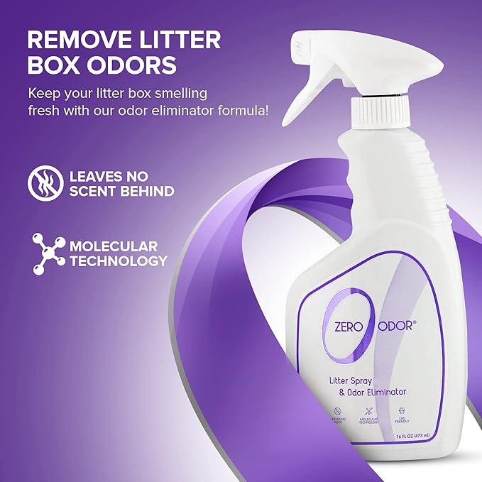 Zero Odor – Litter Odor Eliminator - Permanently Eliminate Litter Odors with Best Patented Molecular Technology - Pet Safe & Works on all types of litter, 16oz (Over 400 Sprays) (Pack of 2)